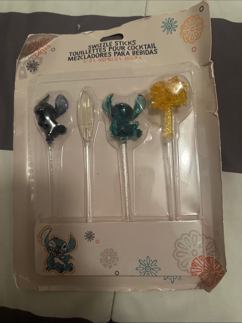Disney Drink Picks with Teal, Black, twizzel sticks BNWT Stitch and friends